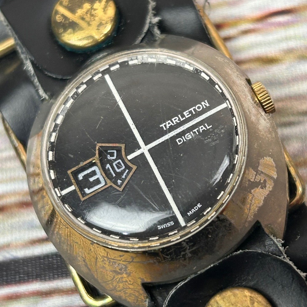 Vintage Tarleton Digital Swiss-Made Jump Hour Watch Black Woven‎ Band Tested